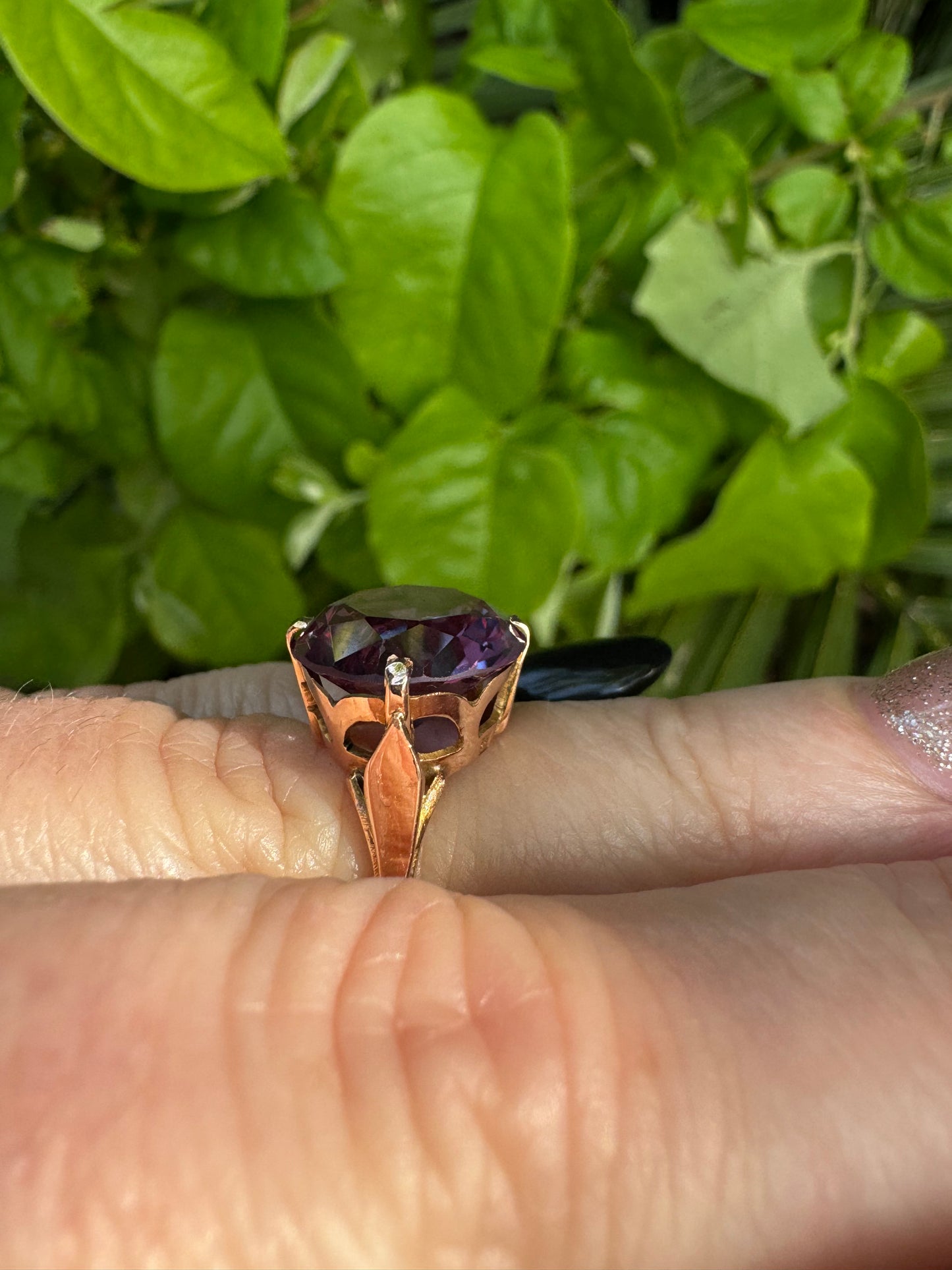 Khepri ring - 12ct rose gold with colour change sapphire - egyptian hallmarks