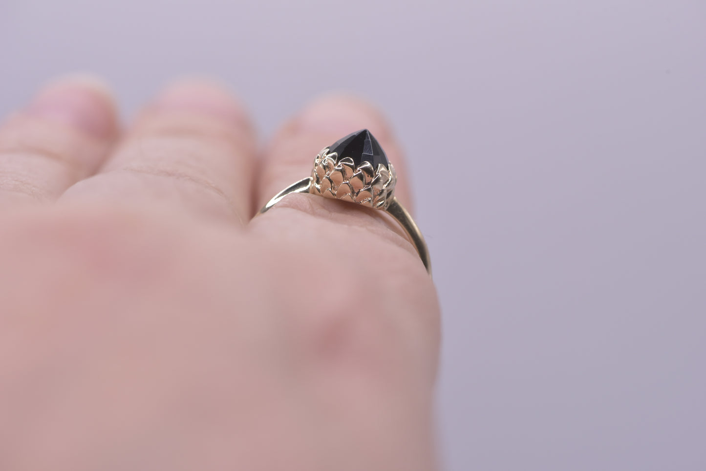 Meadowlark protea ring - 9ct yellow gold with Onyx