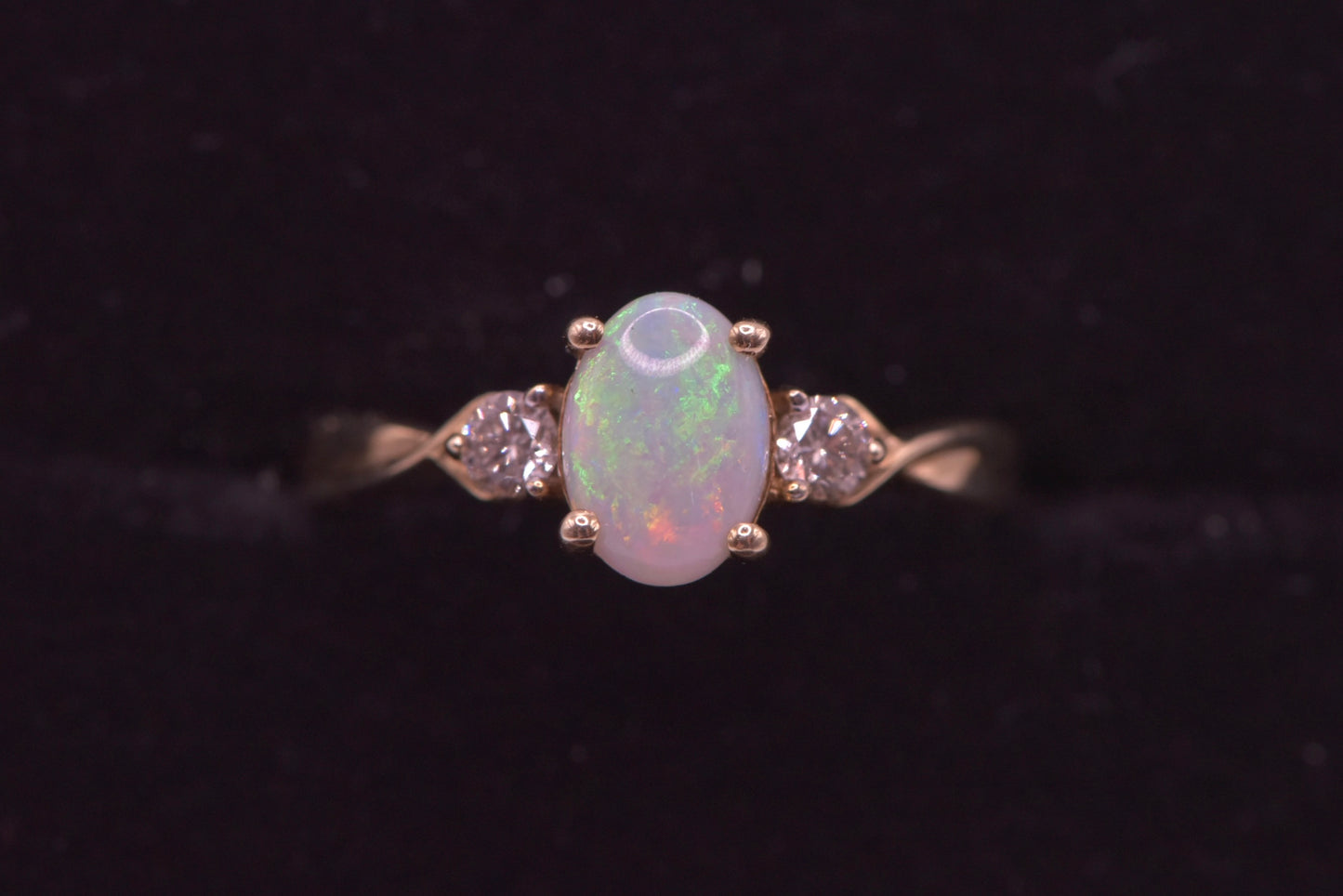 Ophelia ring - 9ct yellow gold ring with diamonds and opal