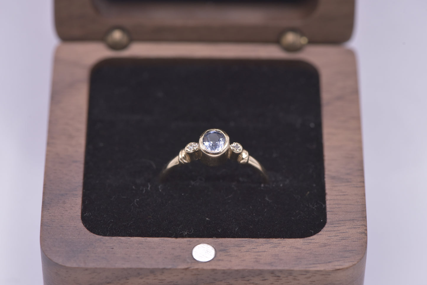 Petal - 9ct yellow gold blue sapphire with diamond ring