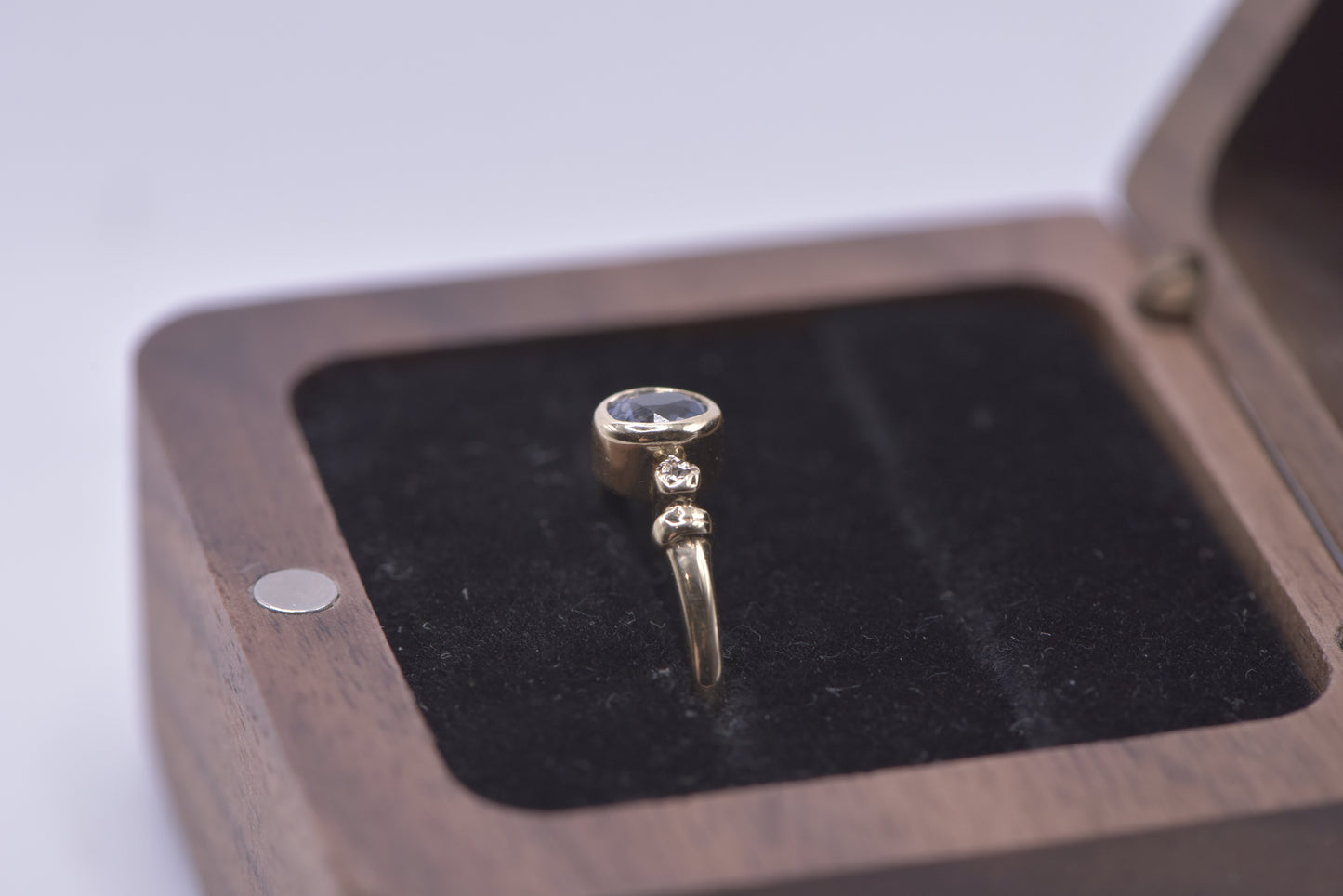 Petal - 9ct yellow gold blue sapphire with diamond ring