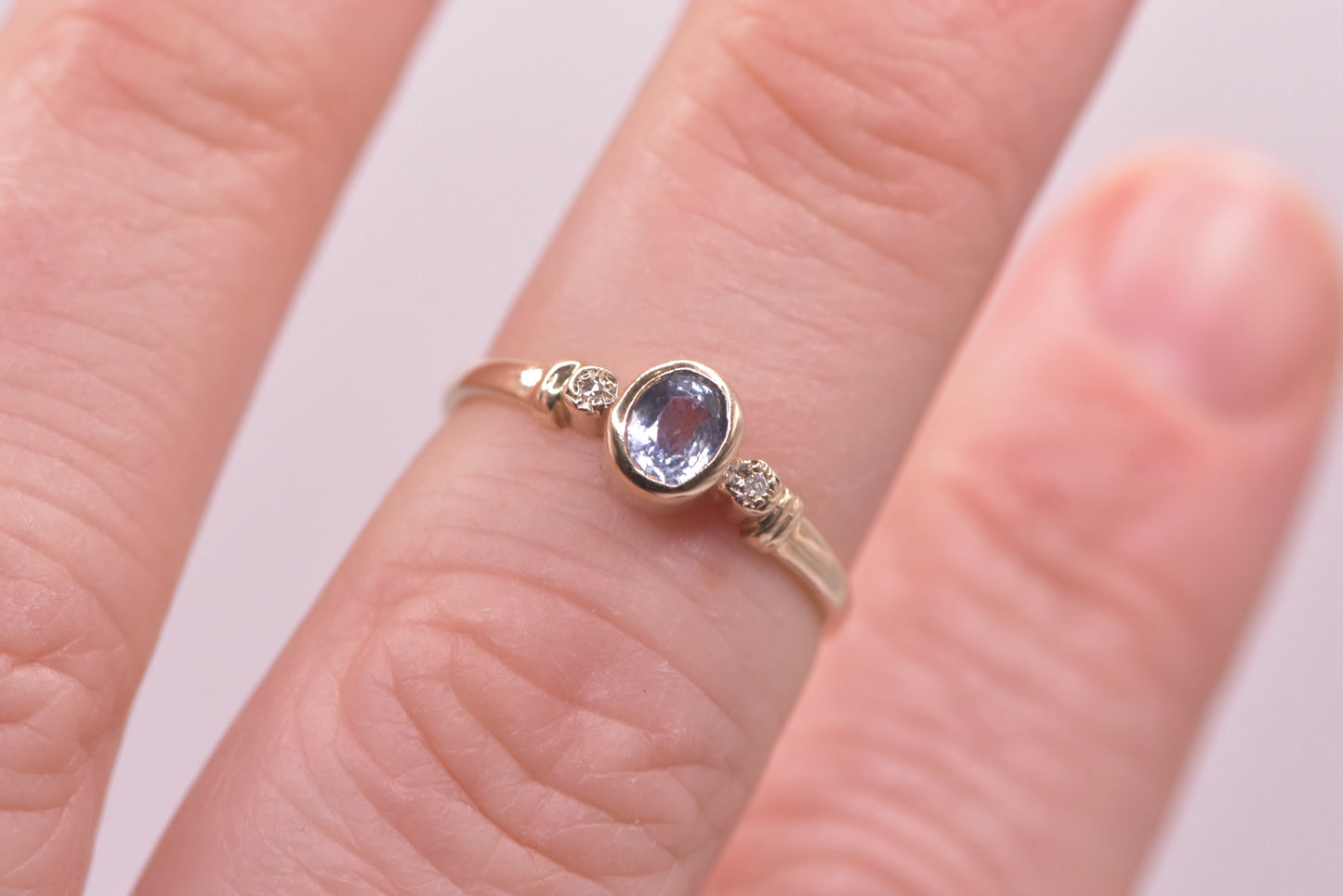 Petal - 9ct yellow gold blue sapphire with diamond ring