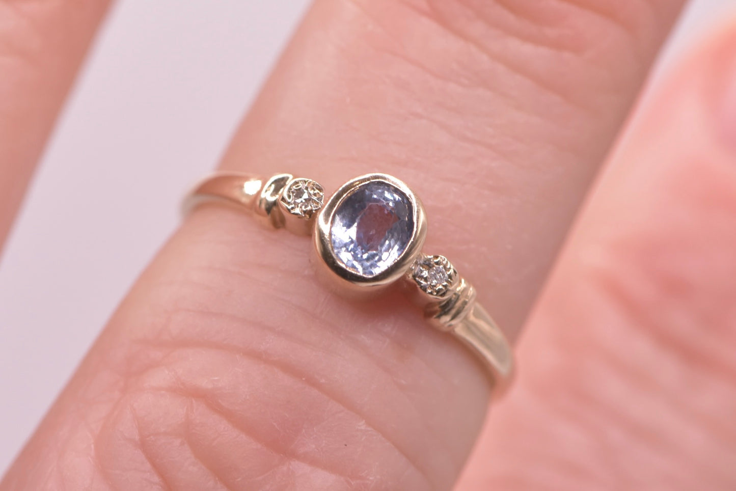 Petal - 9ct yellow gold blue sapphire with diamond ring