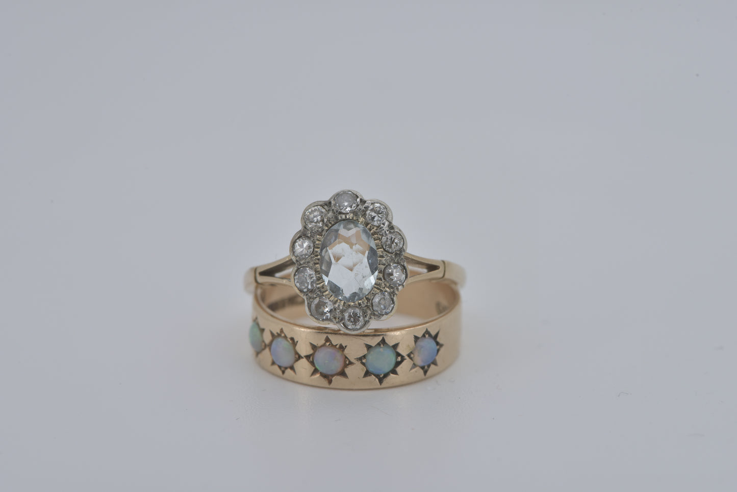 Annelise - Handmade vintage 16ct yellow gold Aquamarine and diamond gold ring