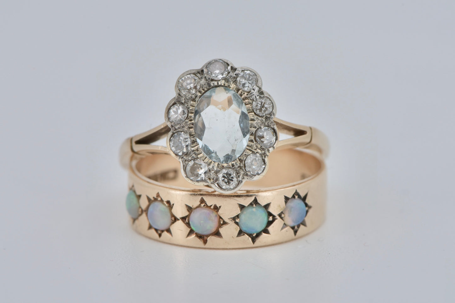Annelise - Handmade vintage 16ct yellow gold Aquamarine and diamond gold ring