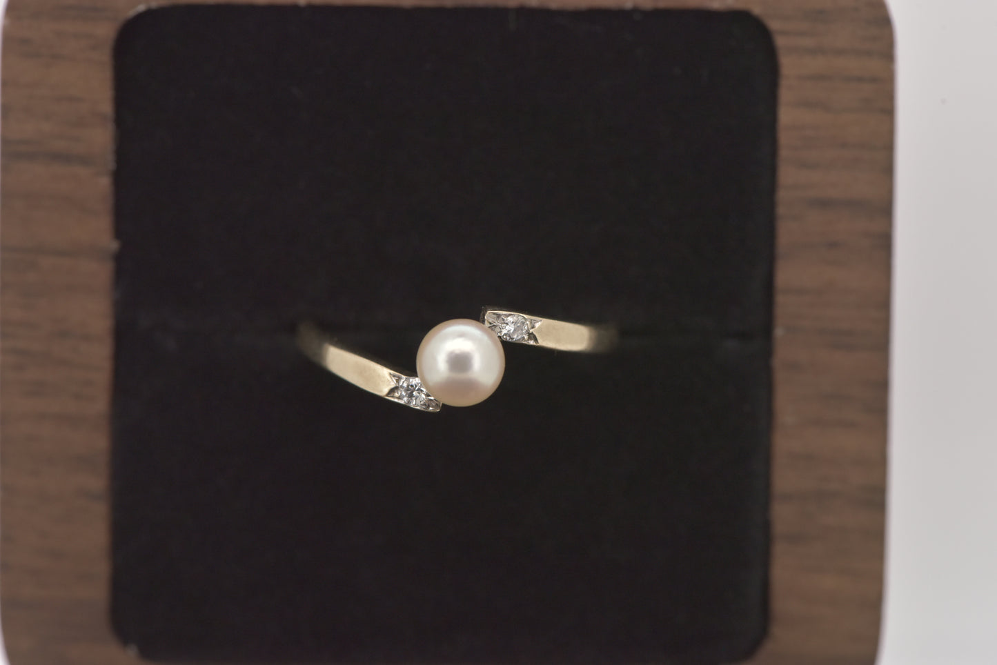 Grace- 9ct vintage pearl bypass with diamonds gold ring