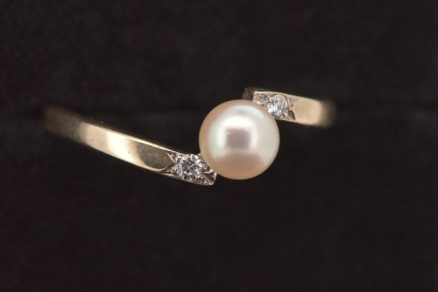Grace- 9ct vintage pearl bypass with diamonds gold ring