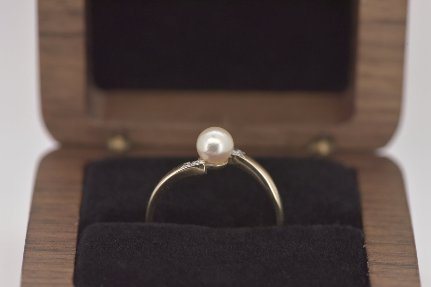 Grace- 9ct vintage pearl bypass with diamonds gold ring