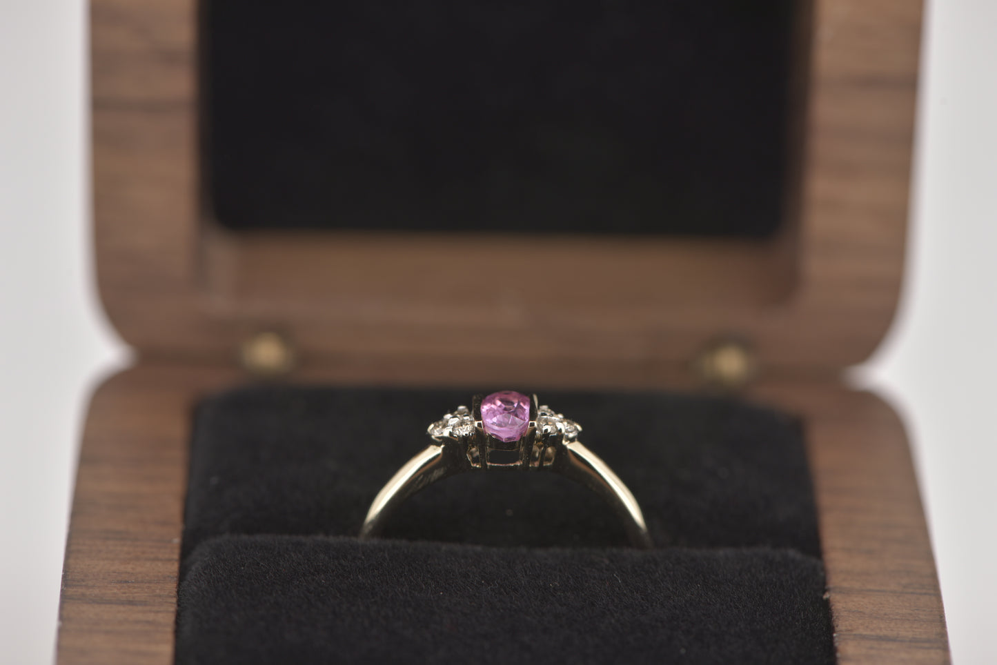 Sophie - 9ct yellow gold ring with pink stone and diamonds