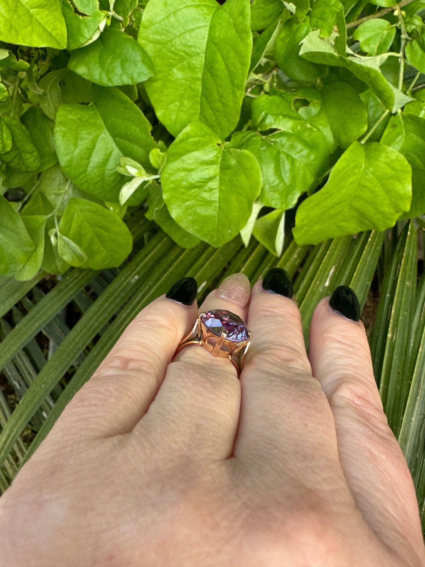 Vintage rose gold purple stone ring