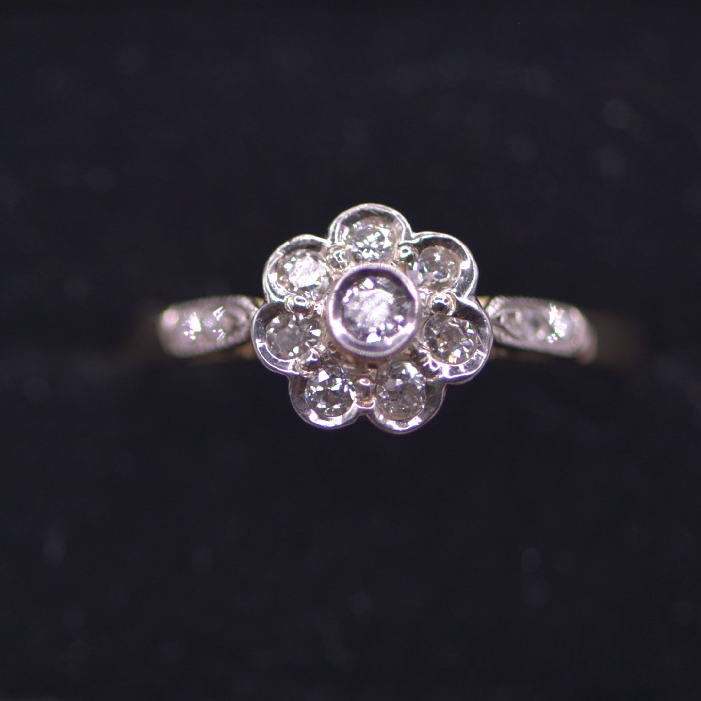 Antique old cut diamond daisy cluster ring