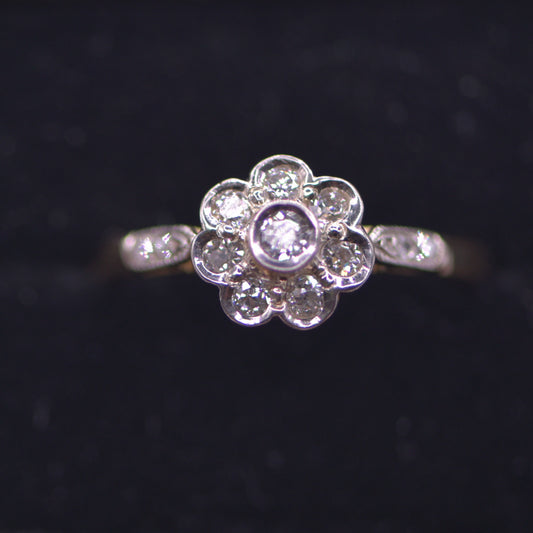 Antique old cut diamond daisy cluster ring