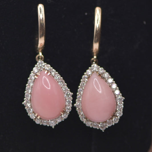 Coral and diamond drop earrings