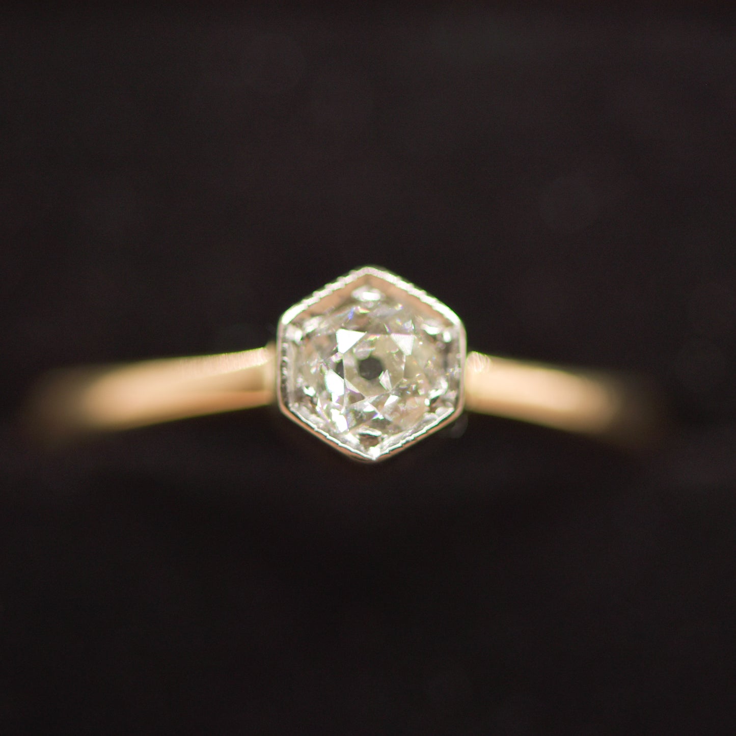 18ct Antique old cut diamond Hexagon solitaire