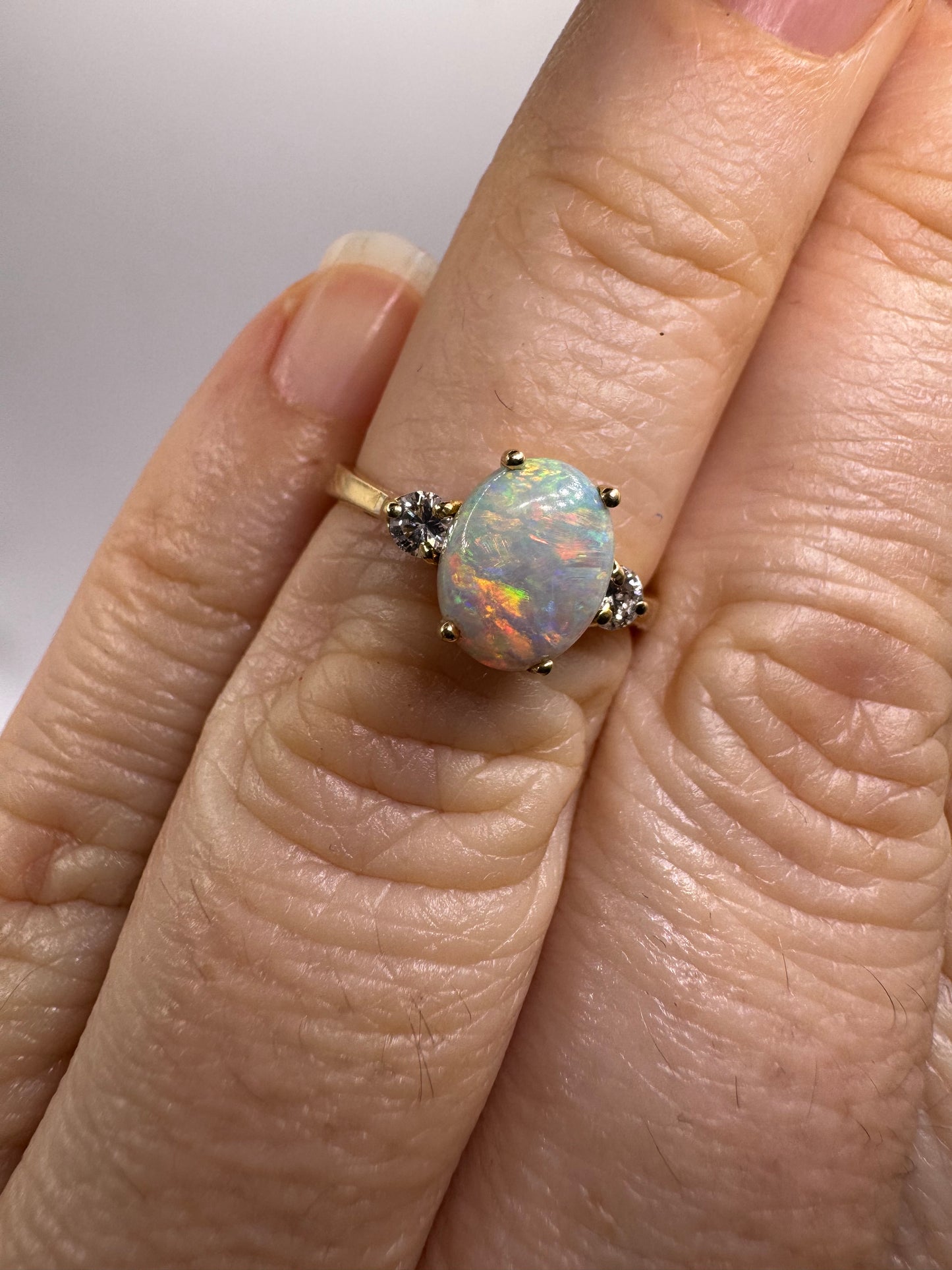 Zoe - 18ct yellow gold vintage Australian Opal and Diamond ring