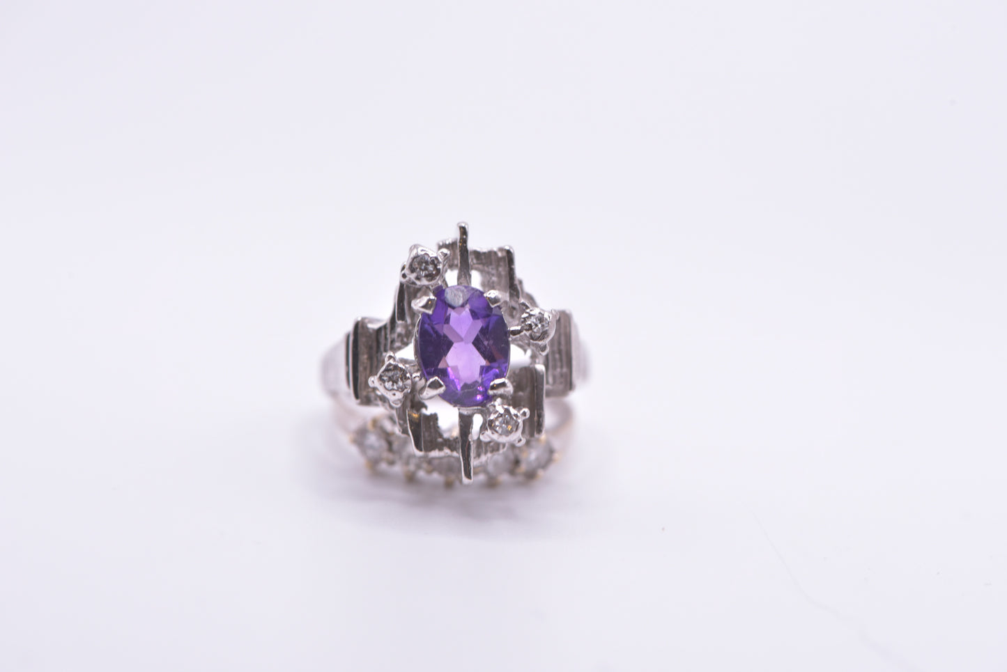 White gold Amethyst & Diamond Brutalist ring