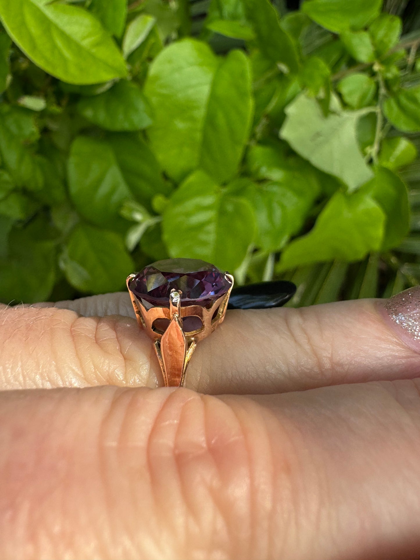 Vintage rose gold purple stone ring