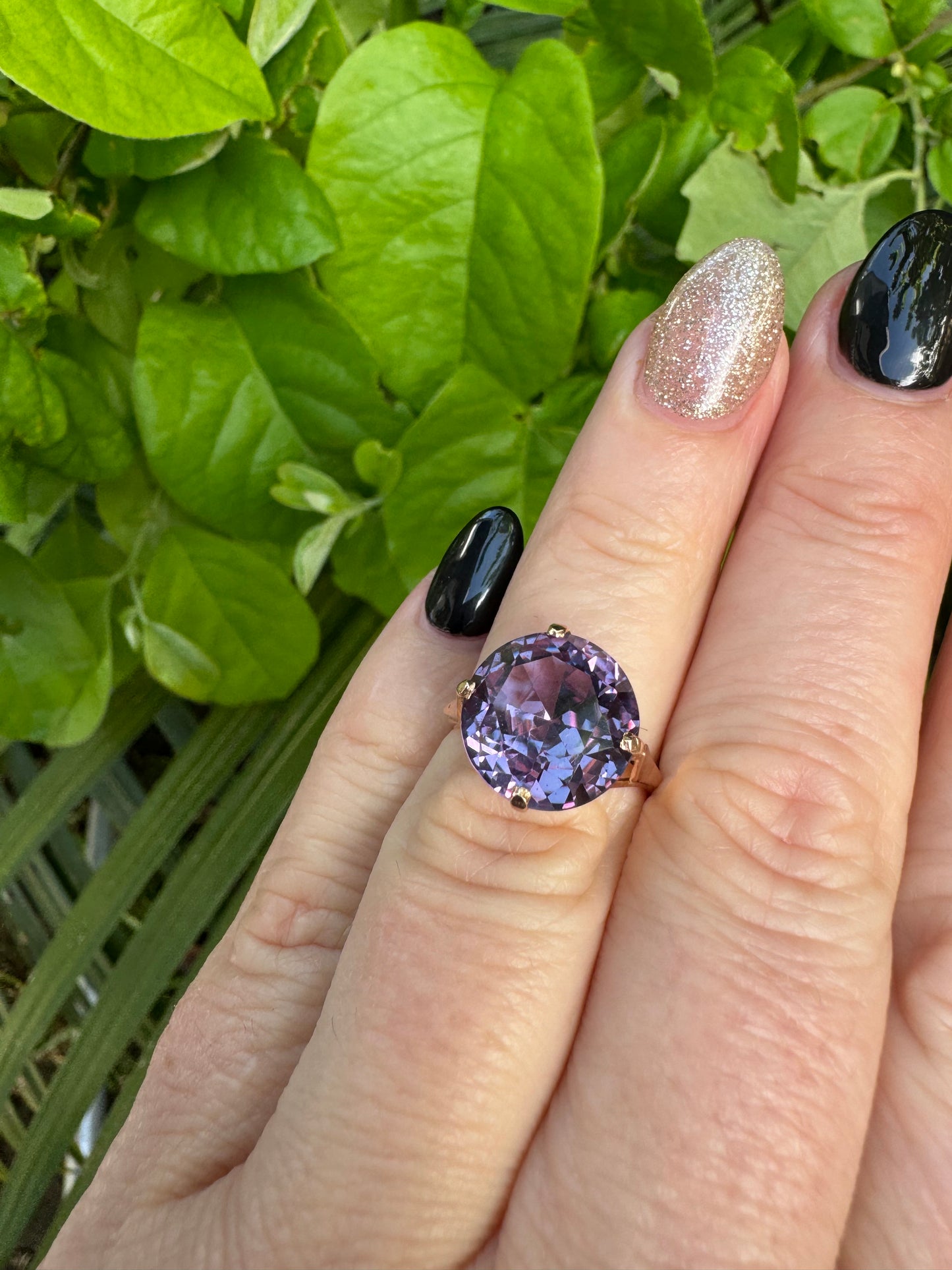 Vintage rose gold purple stone ring