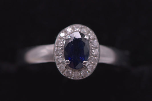 Edith -  14ct white gold sapphire and diamond ring
