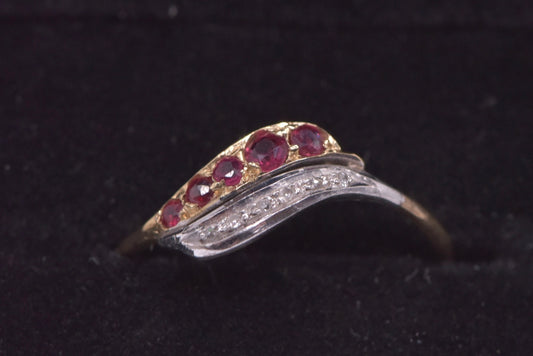 Gemini - 14ct ruby & Diamond yellow and white gold ring