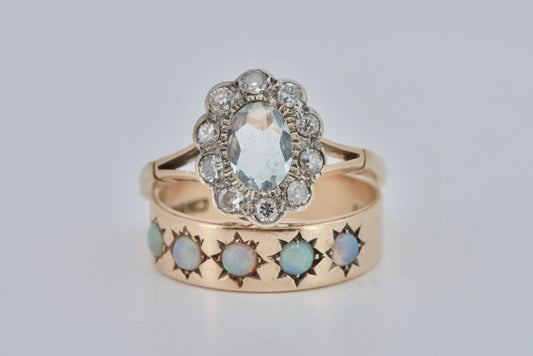 Annelise  - Handmade vintage 16ct yellow gold Aquamarine and diamond gold ring