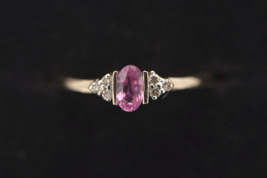 Sophie  - 9ct yellow gold ring with pink stone and diamonds