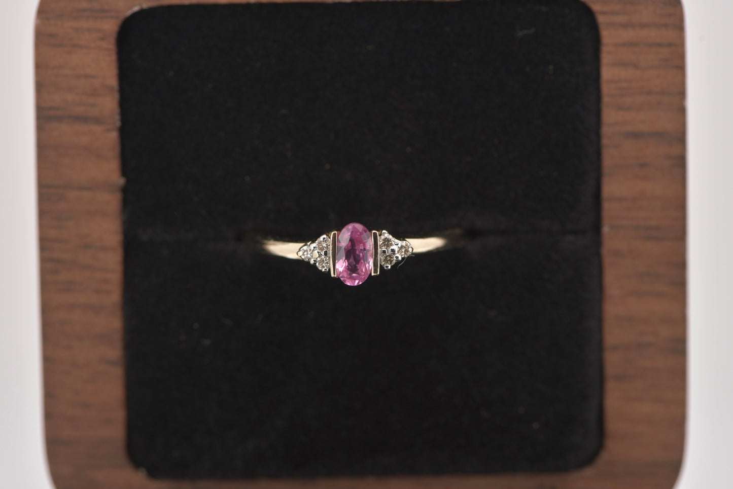 Sophie  - 9ct yellow gold ring with pink stone and diamonds