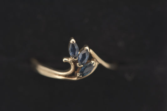 Nat - Blue marquis sapphire spray 9ct gold ring