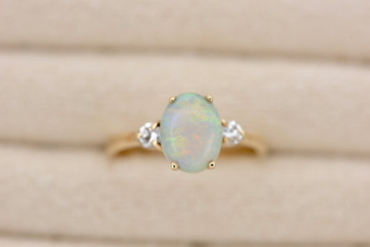 Zoe - 18ct yellow gold vintage Australian Opal and Diamond ring