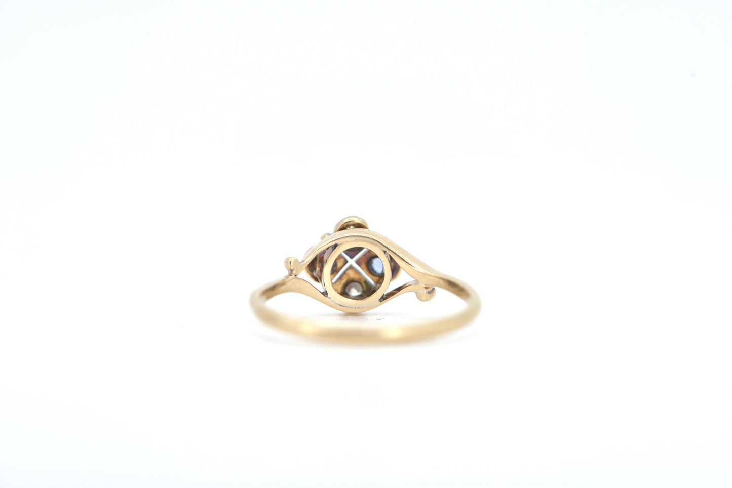 Alice ring - Antique handmade Sapphire and diamond ring in 18ct yellow gold with silver - gold ring