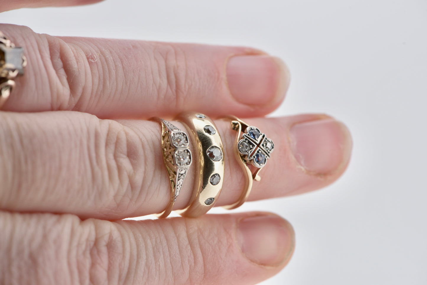 Alice ring - Antique handmade Sapphire and diamond ring in 18ct yellow gold with silver - gold ring