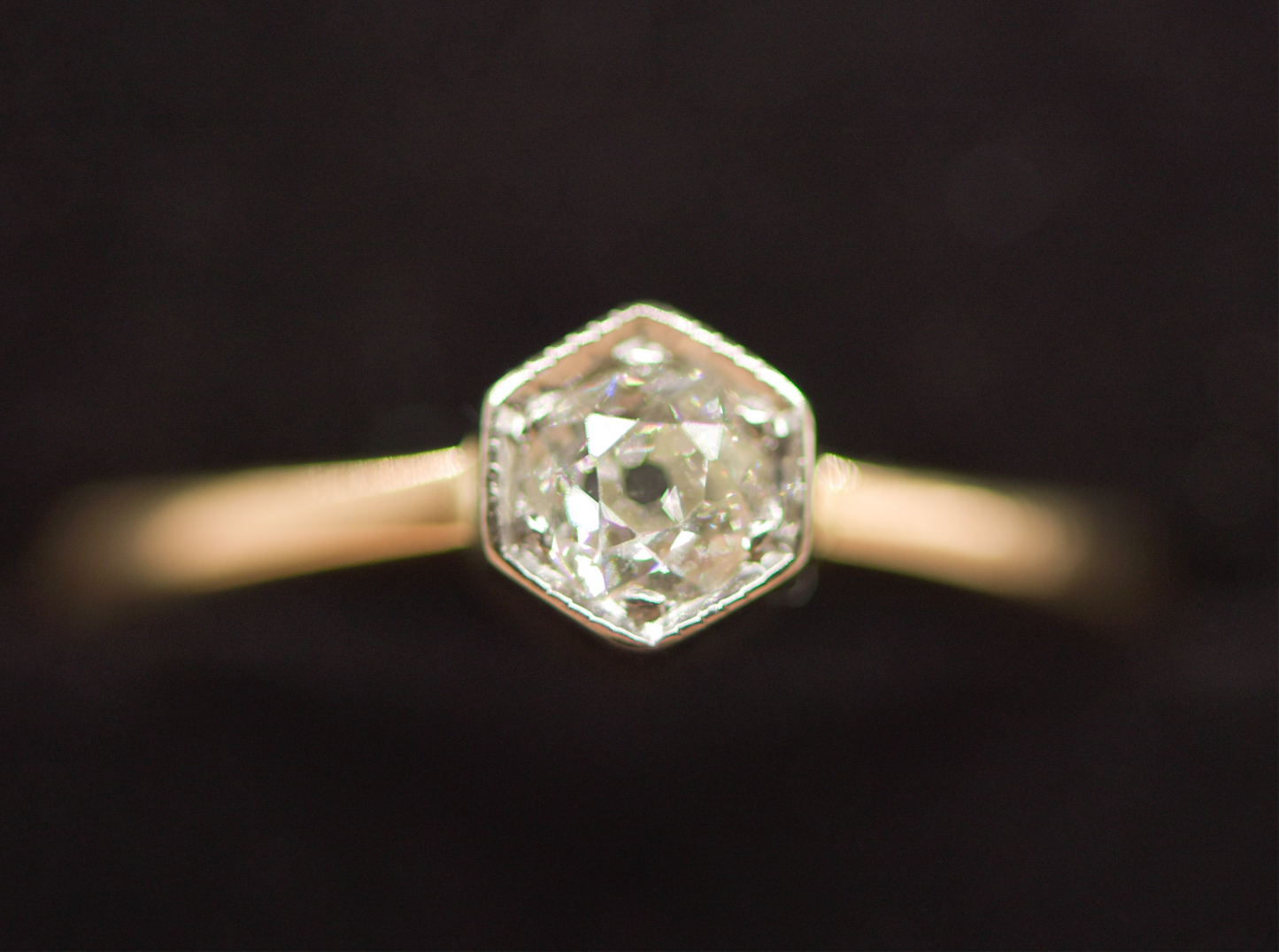 18ct Antique old cut diamond Hexagon solitaire