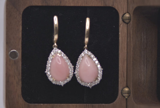 Coral and diamond drop earrings