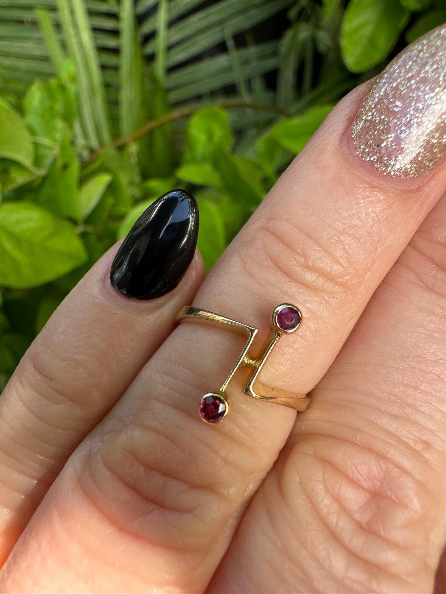 Geometric linear 9ct Ruby ring